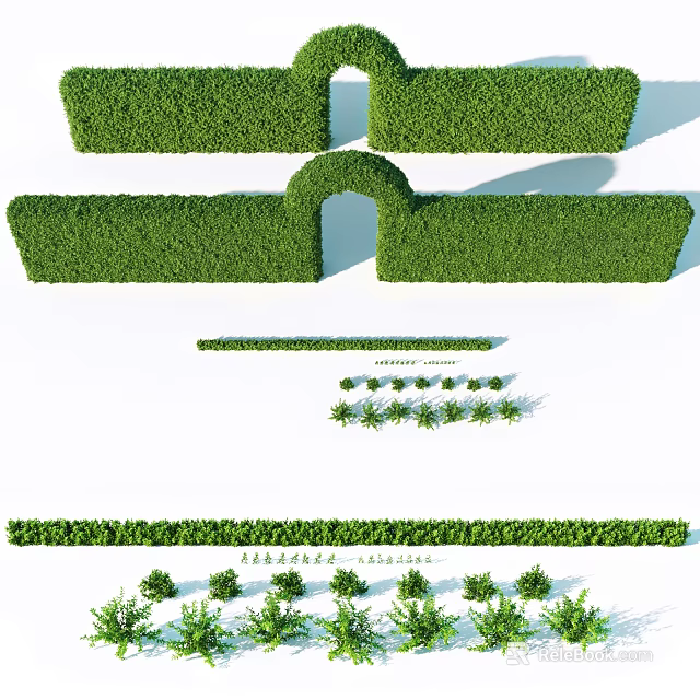 Neatly Trimmed Shrub Hedges With Various Shapes For Garden Landscaping Design 3d model 