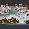Beautiful Snowy Mountain Natural Scene With Flowing River Green Forest And Small Houses