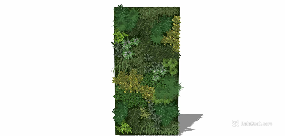 Lush Vertical Green Wall With Diverse Leafy Plants For Interior Design 3d model 
