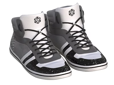 Stylish High Top Shoes in Gray White Black with Diamond Logo and Textured Soles 3d model