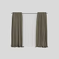 Brown Pleated Linen Curtains With White Sheer Layer For Home Window Decoration