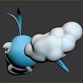 Cute Blue Game Character With White Cloud Wings And Green Leaf Antenna