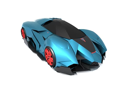 Blue Sports Car With Red Wheels And Futuristic Aerodynamic Design 3d model