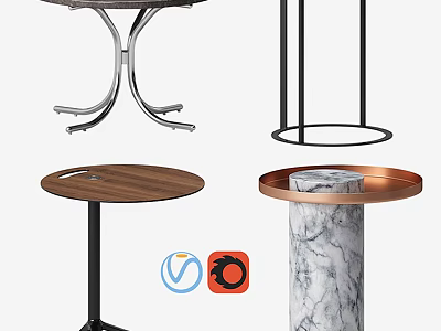 Modern Dining Tables With Wooden Marble Tops And Metal Round Bases Design 3d model