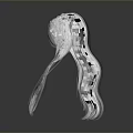 Game Movie Character with White Long Wavy Hair Back View on Dark Background With Reflection