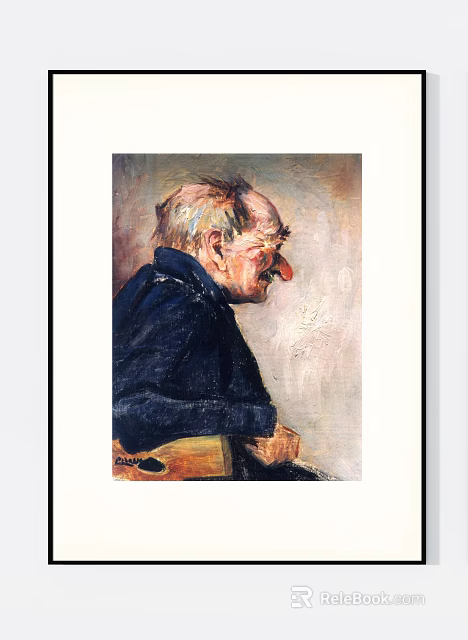 Portrait Painting of Elderly Man in Dark Clothing Sitting Sideways with Light Background 3d model 