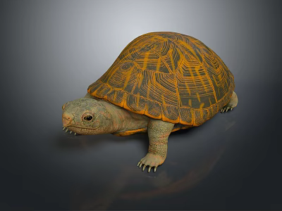 Detailed 3D Rendered Turtle With Orange And Black Patterned Shell 3d model