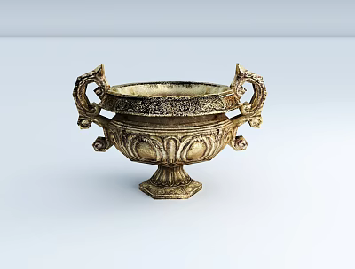 Ornate Golden Ceramic Vessel With Carved Patterns Double Handles And Square Base 3d model Ornate Golden Ceramic Vessel With Carved Patterns Double Handles And Square Base 3d model