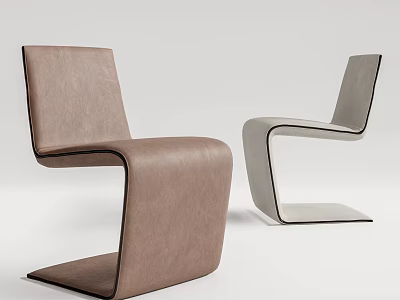 Sleek Modern Dining Chairs With Brown Light Gray Leather And Curved Lines 3d model