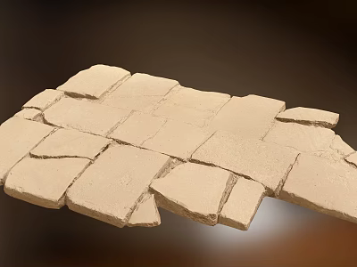 Natural Stone Ground Paving with Irregular Beige Slabs and Seam Details 3d model