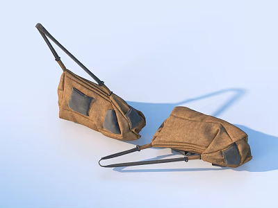 Brown Canvas Daily Use Bags With Black Accents And Adjustable Straps For Essentials 3d model