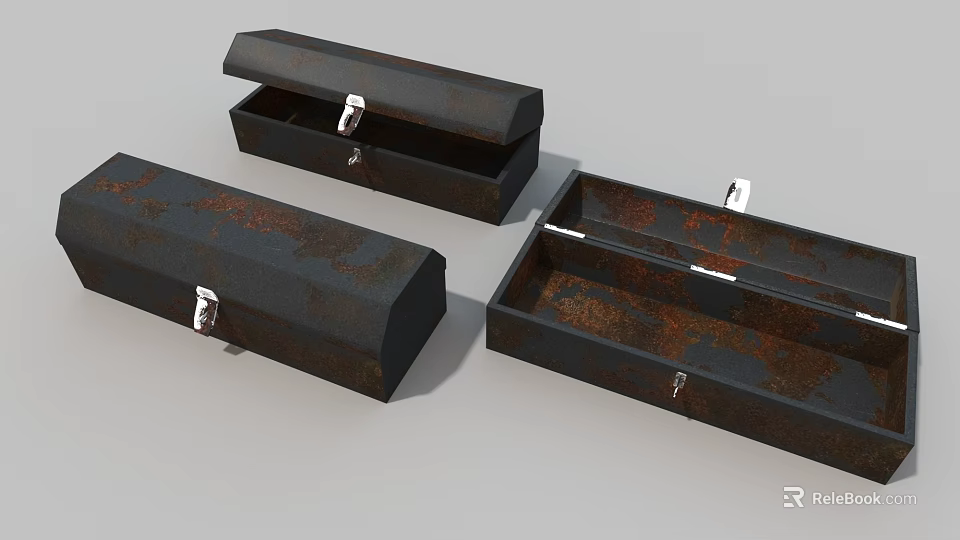 Rustic Black Decorative Storage Boxes Set with Metal Latches for Home Decor 3d model 