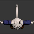 Detailed Rabbit 3D Character Model With White Face Long Ears Blue Jacket Brown Pants