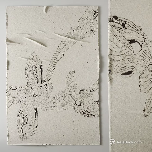 Hand Drawn Abstract Vine Pattern Square Rug With Textured Surface And Artistic Design 3d model