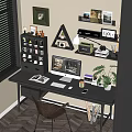 Study desk bookshelf ornaments combination 3d model