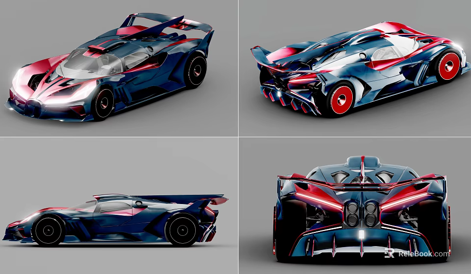 Futuristic Sports Car With Streamlined Blue Red Aerodynamic Exterior And Sleek Design 3d model 