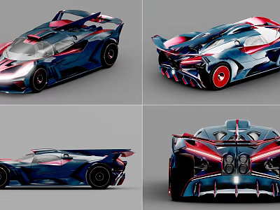 Futuristic Sports Car With Streamlined Blue Red Aerodynamic Exterior And Sleek Design 3d model