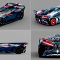 Futuristic Sports Car With Streamlined Blue Red Aerodynamic Exterior And Sleek Design