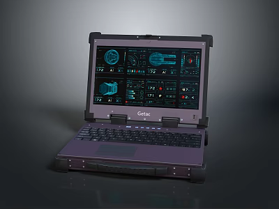 Getac Rugged Laptop With Durable Casing Displaying Technical Monitoring Charts On Screen 3d model