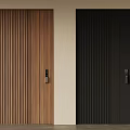 Wooden And Black Security Doors With Vertical Slats Design And Modern Locks