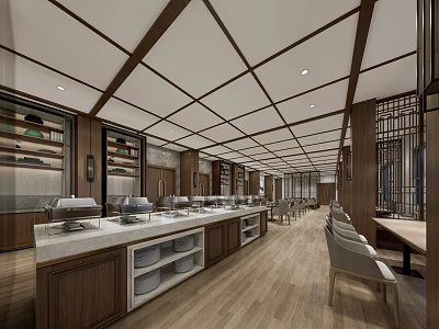 Modern Open Kitchen Interior Design With Island Counter And Wooden Cabinets 3d model