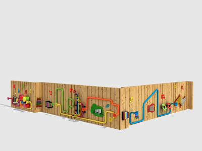 Wooden Wall Children's Play Equipment With Colorful Pipes Gears And Interactive Buttons 3d model