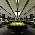 Modern Billiard Room Interior With Multiple Pool Tables And Bright Lighting 3d model