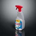 Blender Cleaning Spray With Red Nozzle White Body Blue Yellow Label On Dark Indoor Table