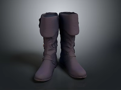 Stylish Knee High Leather Boots With Adjustable Strap Details For Daily Use 3d model