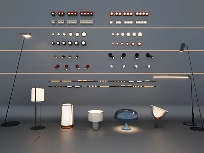 Downlights And Spotlights With Modern Floor Lamps Table Lamps And Various Lighting Fixtures 3d model