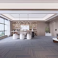 Modern Office Interior Design With Large Windows Office Desks Office Chairs And Bookshelves
