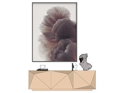 Stylish Interior With Large Floral Painting Geometric Sideboard And Decorative Items 3d model