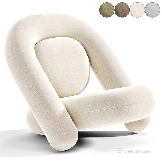 Cream Colored Modern Single Sofa With Curved Upholstered Design And Comfortable Style 3d model 