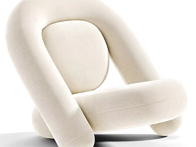 Cream Colored Modern Single Sofa With Curved Upholstered Design And Comfortable Style 3d model