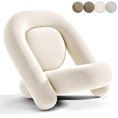 Cream Colored Modern Single Sofa With Curved Upholstered Design And Comfortable Style 3d model
