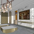 Modern KTV Lounge Interior Design With Comfortable Sofa TV Shelves And Marble Walls