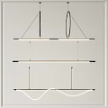 Stylish Modern Interior With Linear And Curved Pendant Lights In Black Gold Metal Design