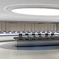 Modern Control Room Interior Design With Large Screens Circular Layout Workstations And Computers 3d model
