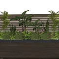 Lush Garden Plants With Palm Trees Banana Plants Green Shrubs And Purple Flowers Against Wooden Fence