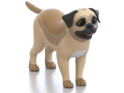 3D Rendered Pug Dog Model In Light Brown Black Fur Standing Pose With White Chest 3d model