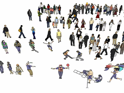 Group of People in Various Poses and Diverse Daily Activities 3d model