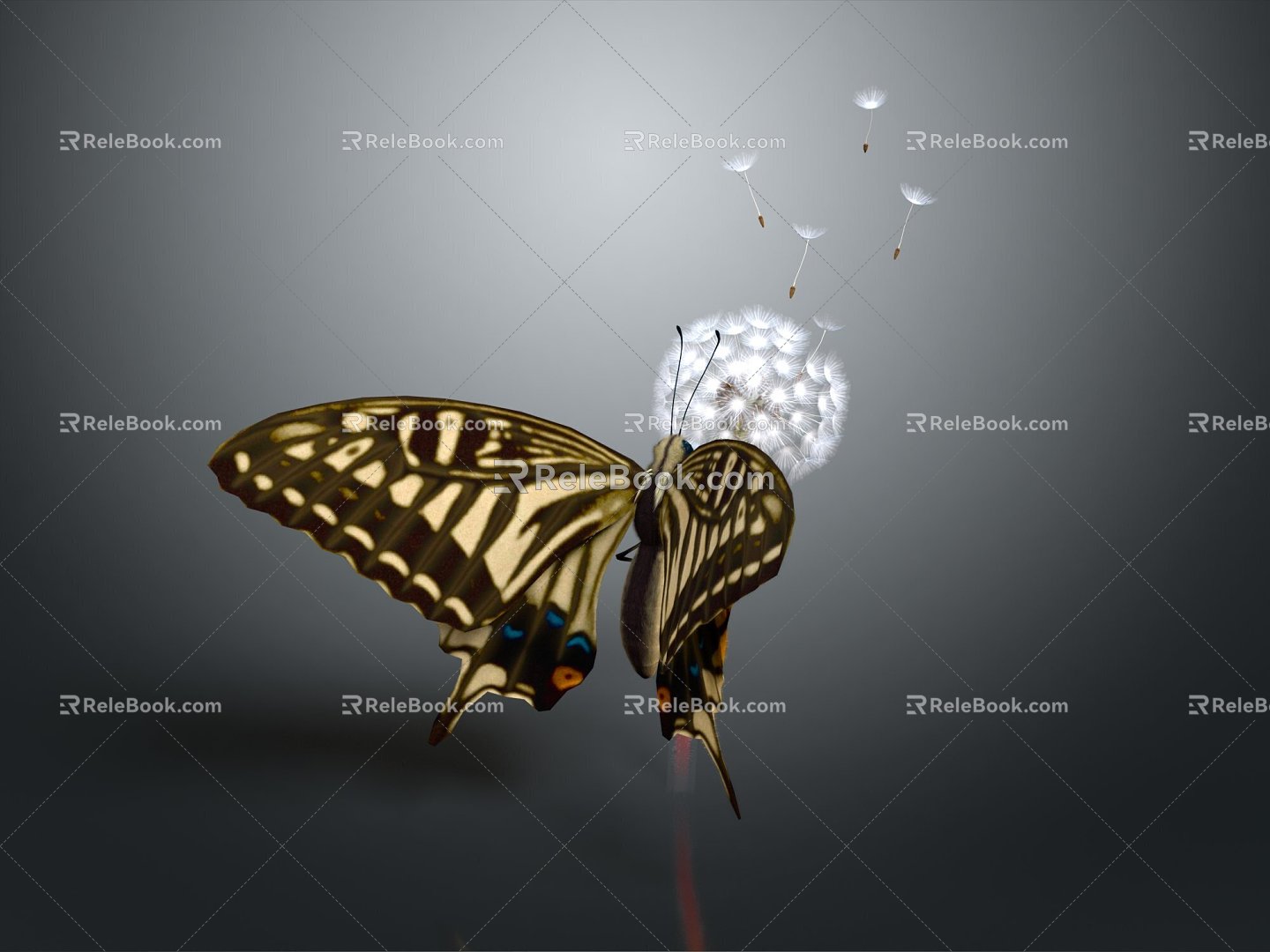 Modern Butterfly Dandelion Colored Butterfly Tabby Butterfly 3d model