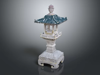 Traditional Chinese Decorative Furniture With Multi Tiered Green Tile Roof And White Base 3d model