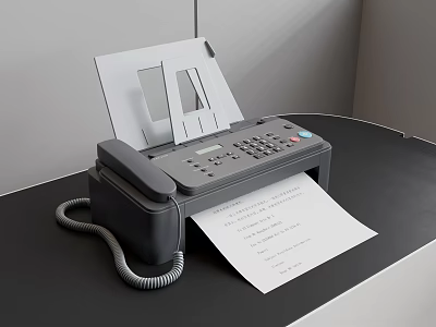 Efficient Office Appliance Fax Machine with Paper Output and Telephone Handset on Desk 3d model