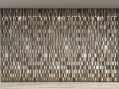 Modern Wooden Room Divider Design With Striped Geometric Pattern And Brown White Tones 3d model