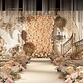 Elegant Banquet Hall With White Pegasus Sculpture Floral Wall And Chandeliers