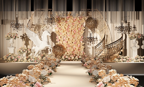 European wedding scene champagne wedding scene 3d model