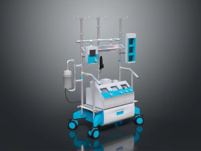 Mobile Medical Device Cart With Hanging Hooks Control Panel And Display Screen 3d model