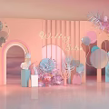 Pastel Pink Wedding Salon Decorations With Floral Arrangements Balloons And Arches