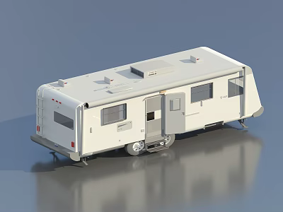 White Travel Trailer Exterior With Windows Doors And Wheels 3d model